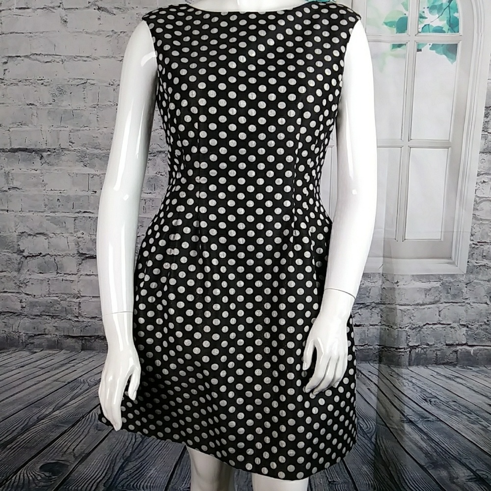 Eliza J Polka dot lined metallic dress Sz 14